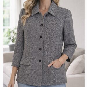 Sag Harbor Vintage Blue Textured Blazer Jacket Size 10 Tweedy Academic Career